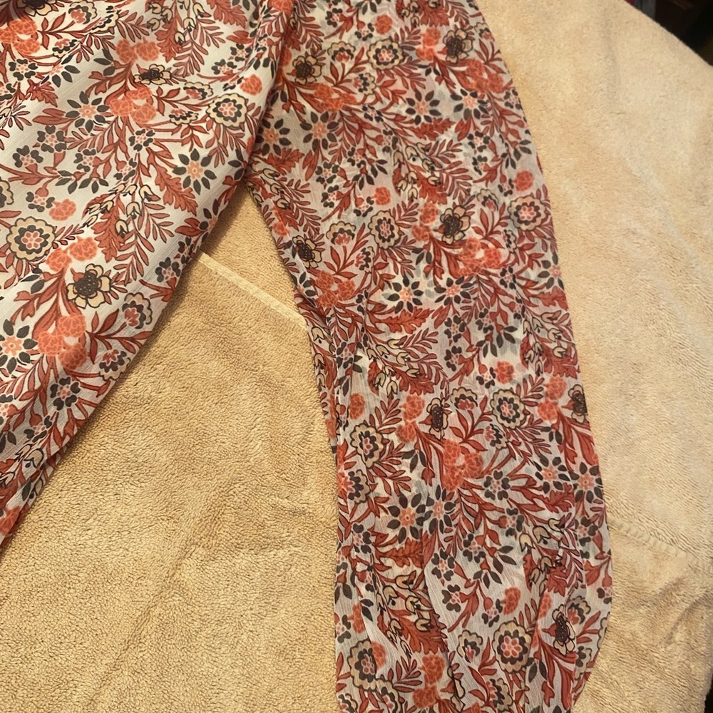 Lightweight chiffon-like peach/pink beige brown Women's almost tunic length top - Picture 9 of 10